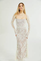 Valérie white floral lace mesh maxi dress