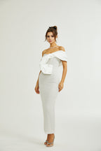 Maura faux-pearl off-shoulder dress
