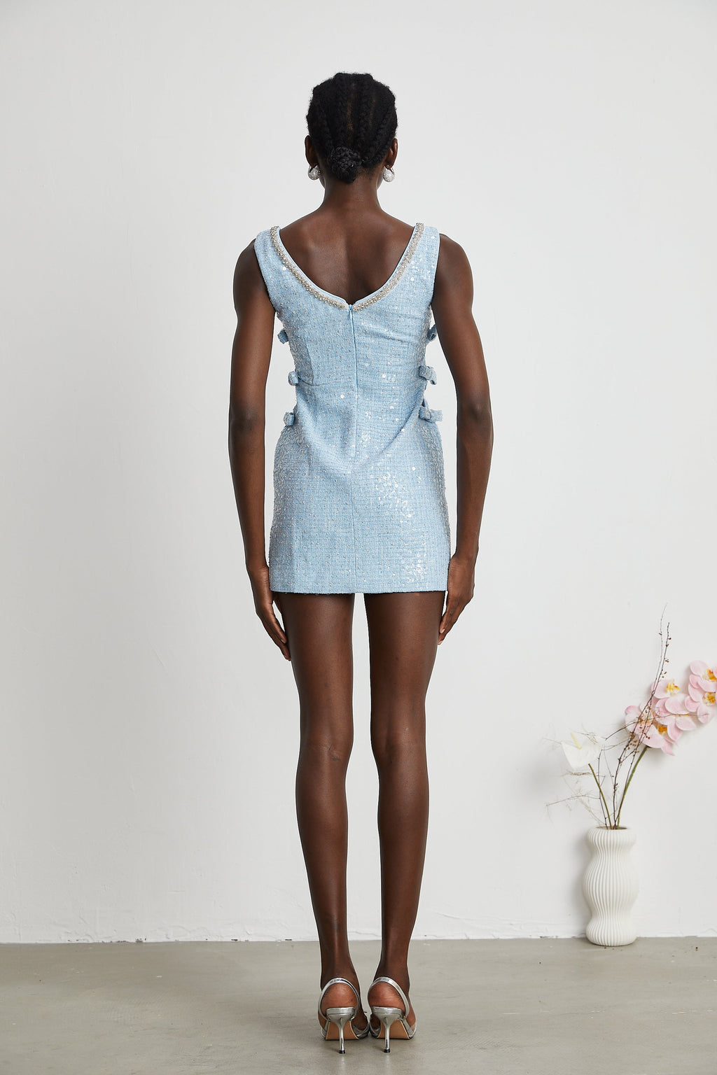Manon blue tweed sequined mini dress
