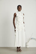 Magali White Sleeveless Maxi Dress with Faux Flower & Bow-Tie Embellishment