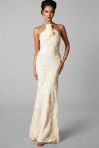 Jacova Flower Halter Embroidery Maxi Dress
