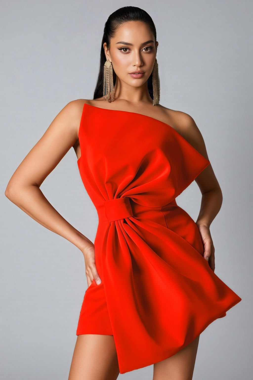 Starsha Bowknot Strapless Red Mini Dress