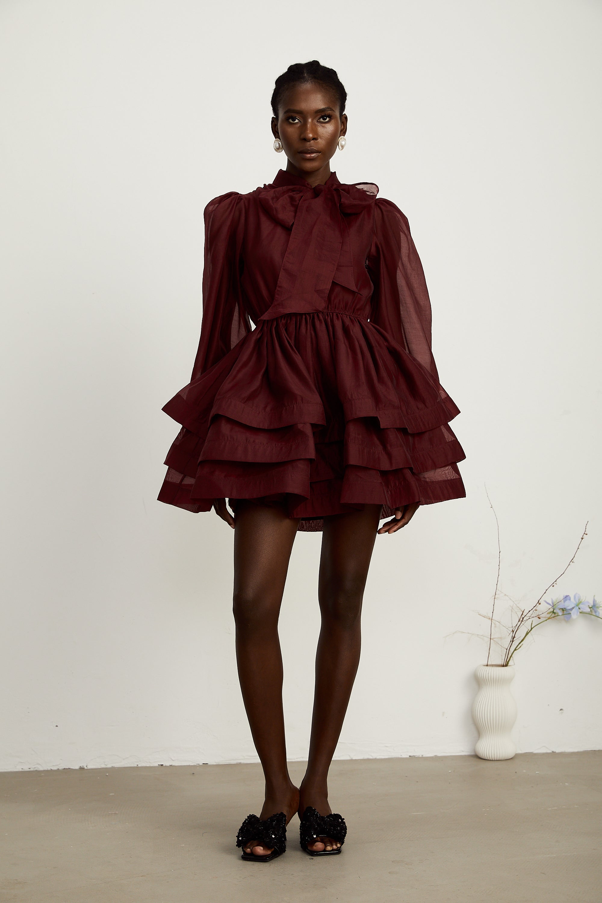 _lodie tiered flared mini dress in Red