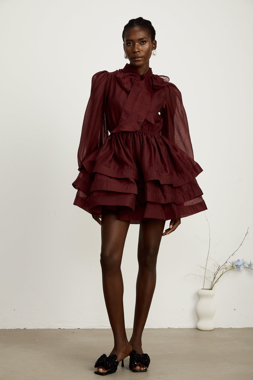 _lodie tiered flared mini dress in Red