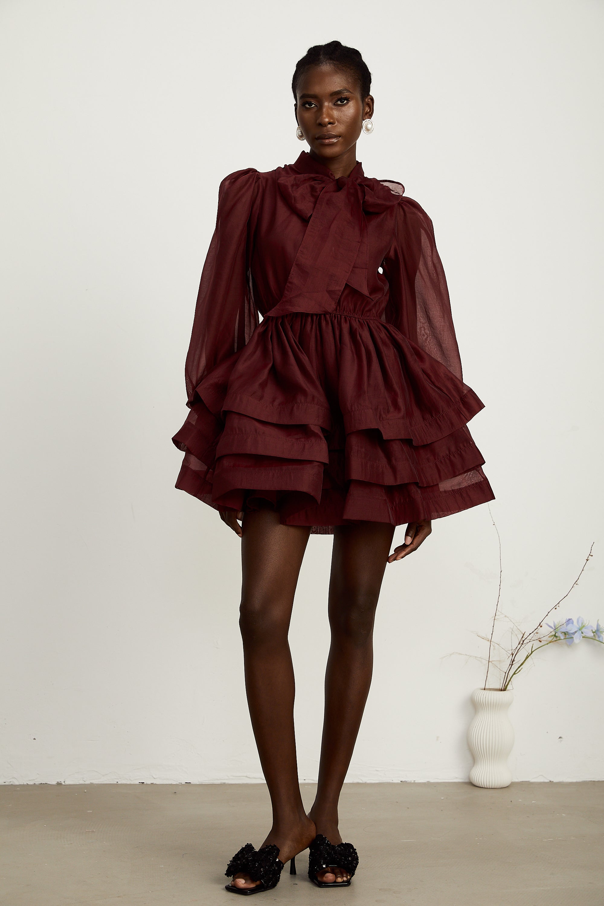 _lodie tiered flared mini dress in Red