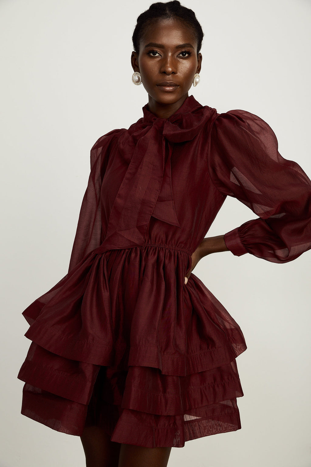 _lodie tiered flared mini dress in Red