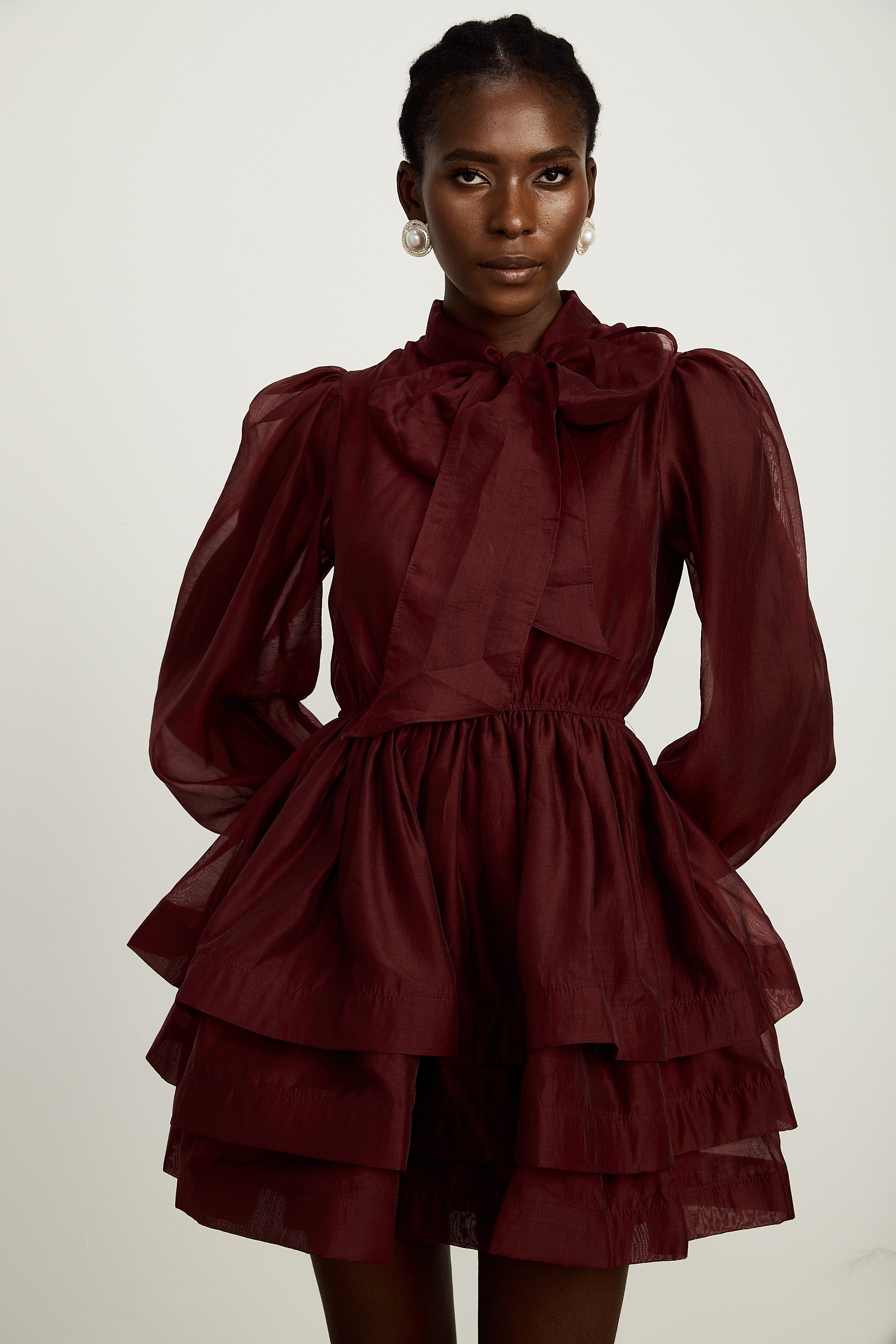_lodie tiered flared mini dress in Red