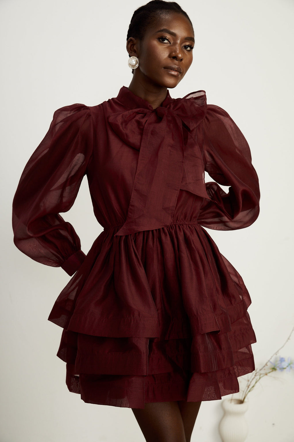 _lodie tiered flared mini dress in Red