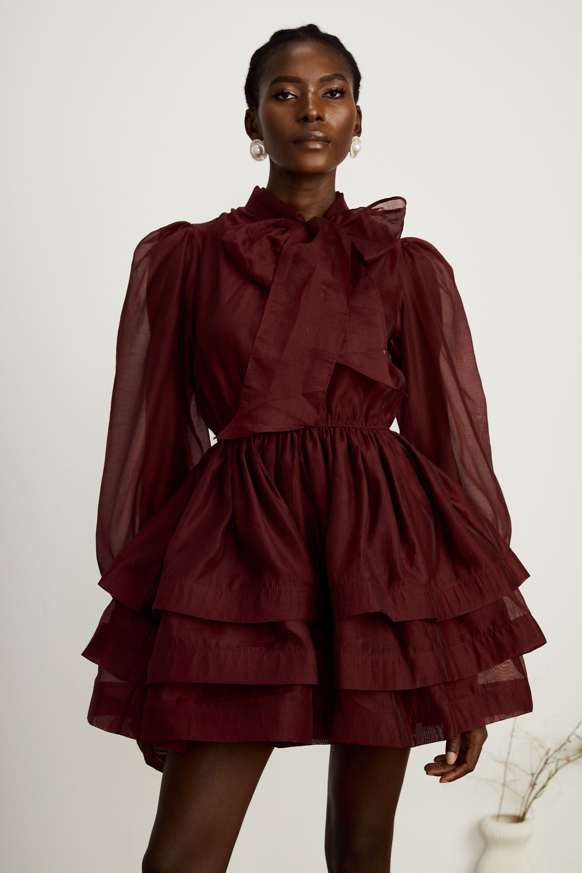_lodie tiered flared mini dress in Red