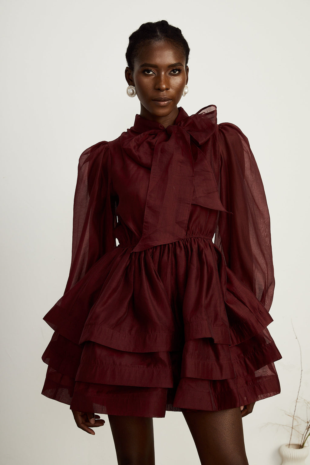 _lodie tiered flared mini dress in Red