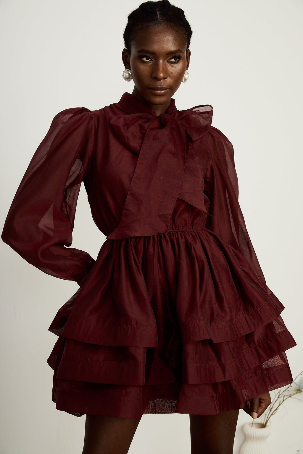 _lodie tiered flared mini dress in Red