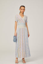 Diane contrast-color pinstripe rib-knit midi dress