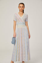 Diane contrast-color pinstripe rib-knit midi dress