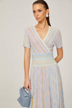 Diane contrast-color pinstripe rib-knit midi dress