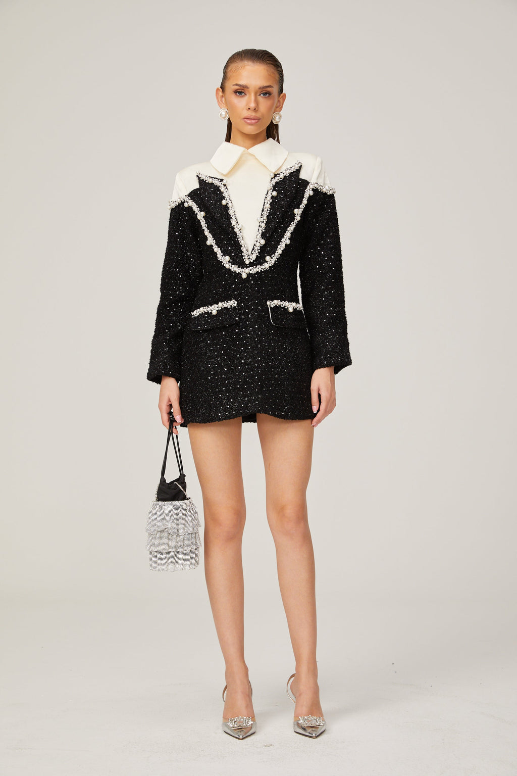 _léonore faux-pearl tweed mini dress