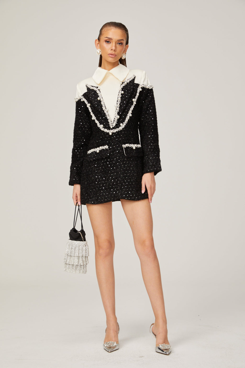 _léonore faux-pearl tweed mini dress