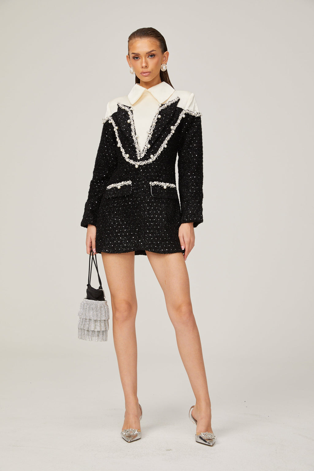_léonore faux-pearl tweed mini dress
