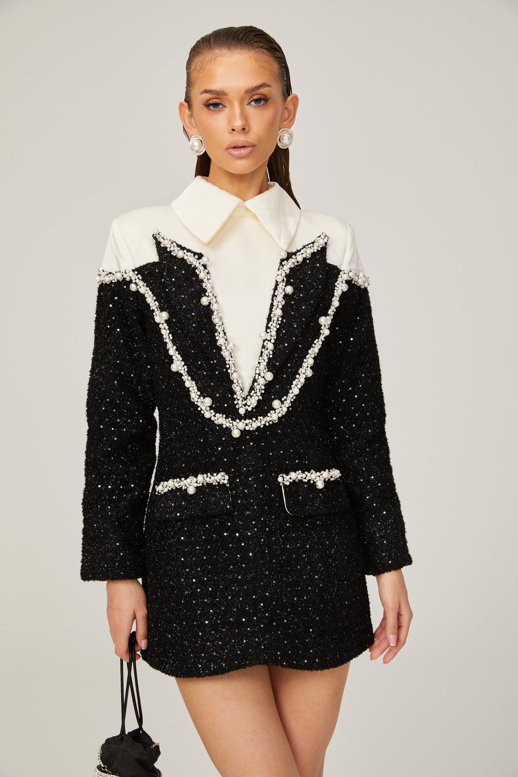 _léonore faux-pearl tweed mini dress