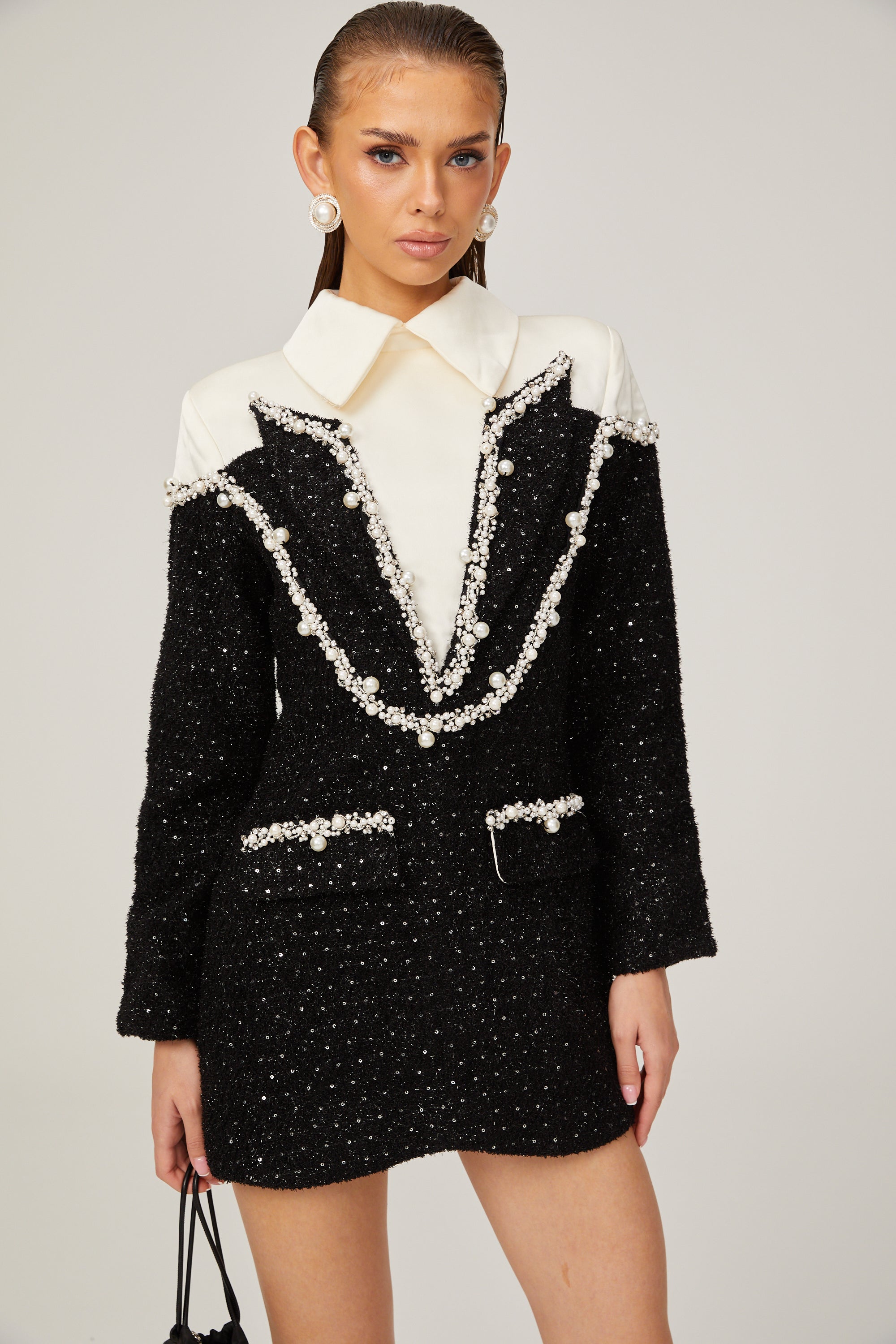 _léonore faux-pearl tweed mini dress