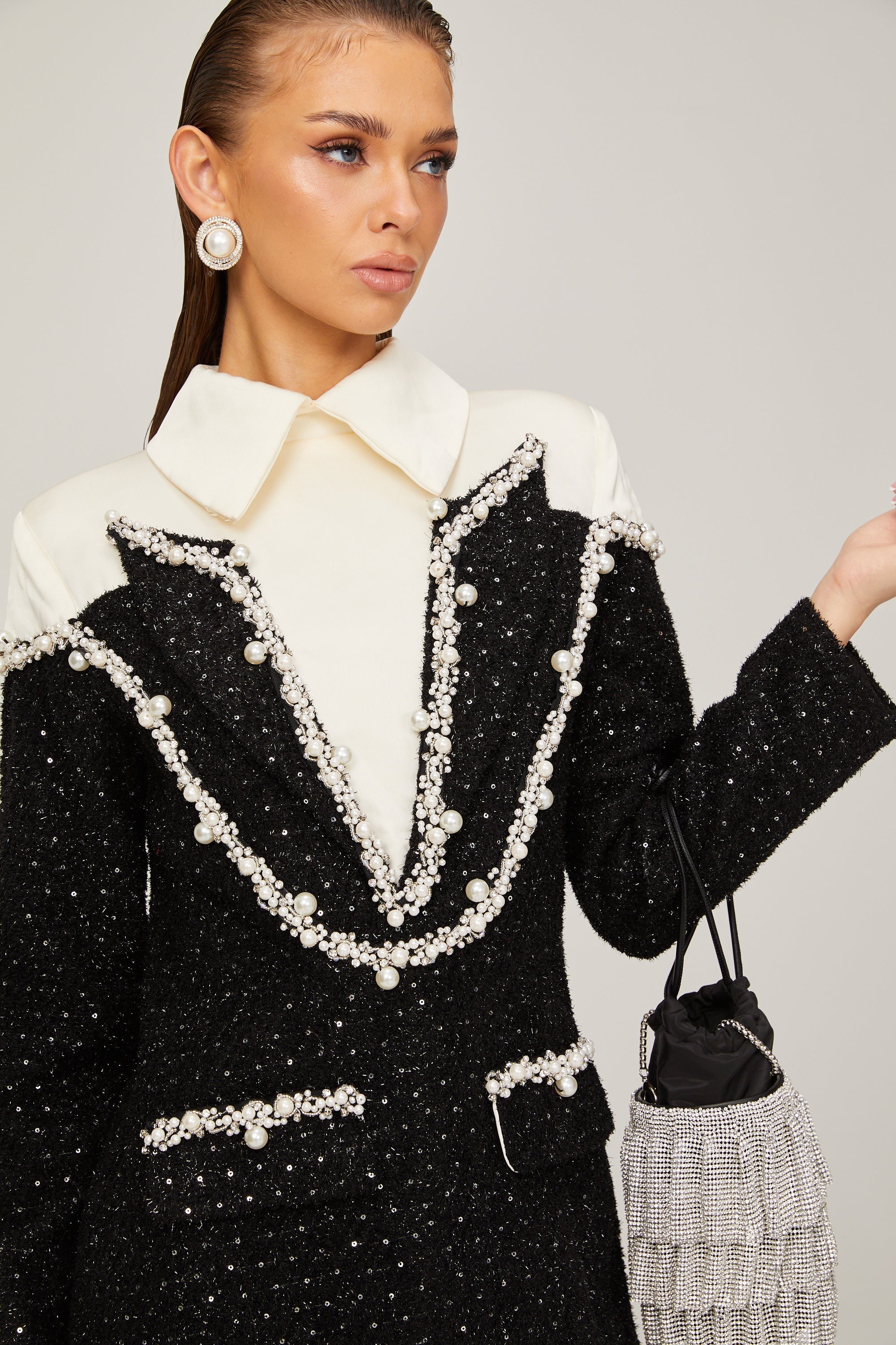 _léonore faux-pearl tweed mini dress