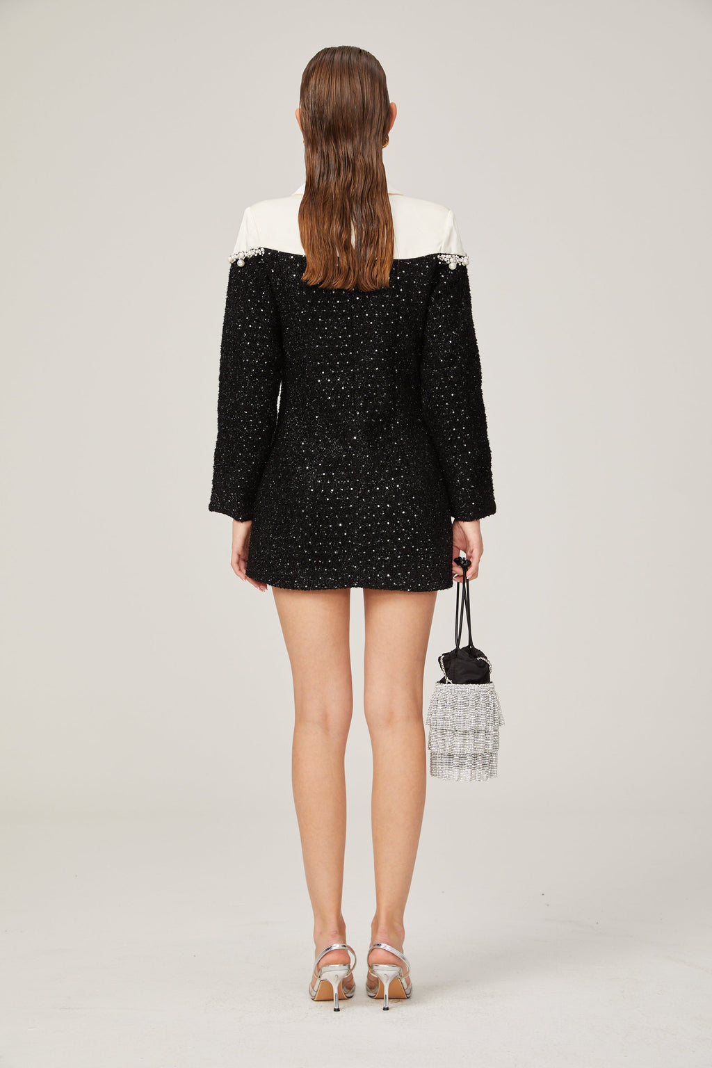 _léonore faux-pearl tweed mini dress