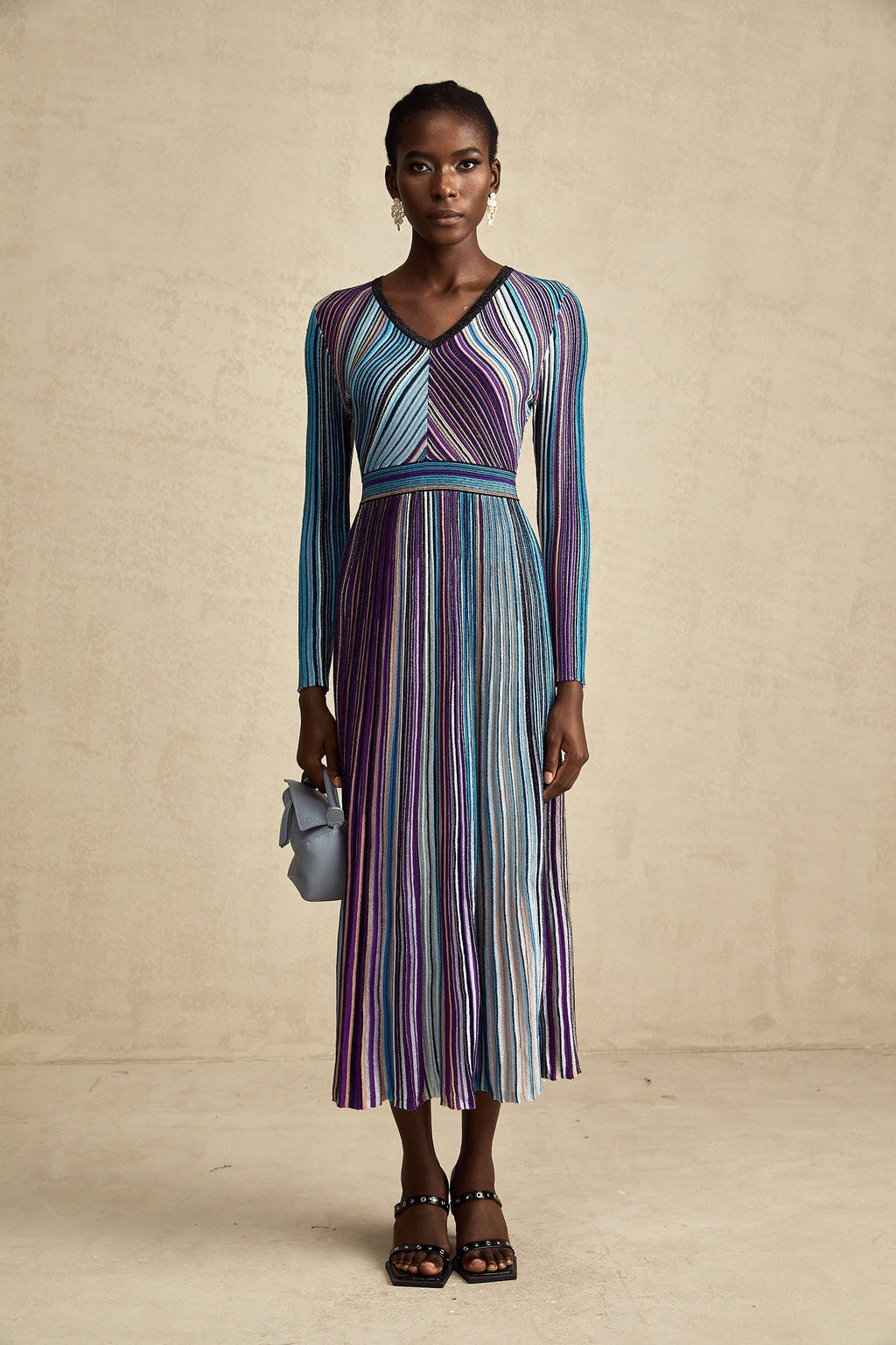 Mathilde metallic pleated midi dress in Blue