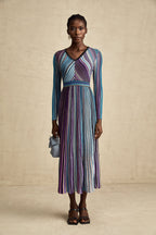 Mathilde metallic pleated midi dress in Blue