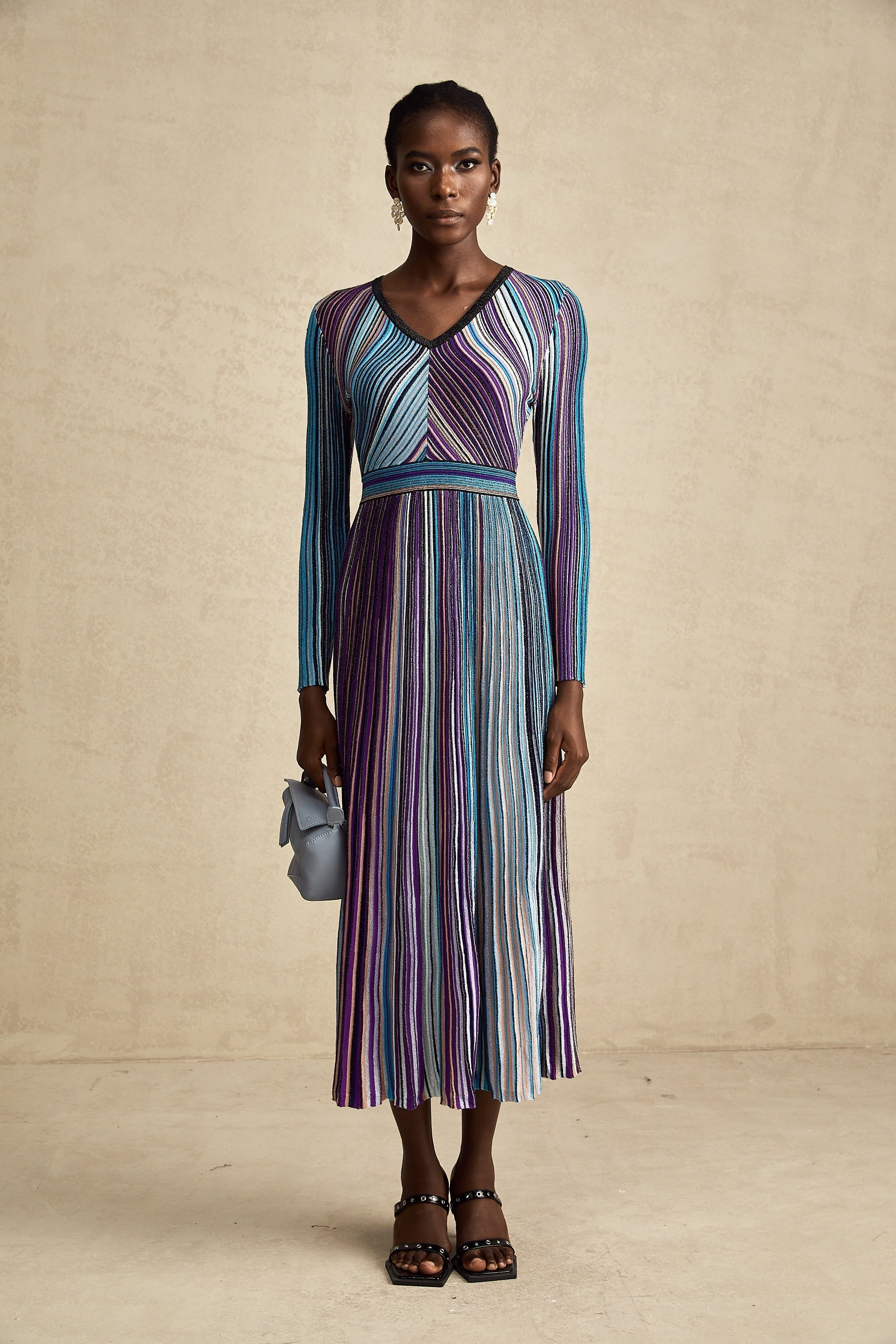 Mathilde metallic pleated midi dress in Blue