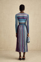 Mathilde metallic pleated midi dress in Blue