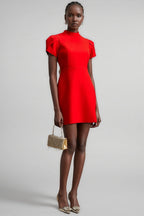 Manik Red Petal-sleeve Bow Mini Dress