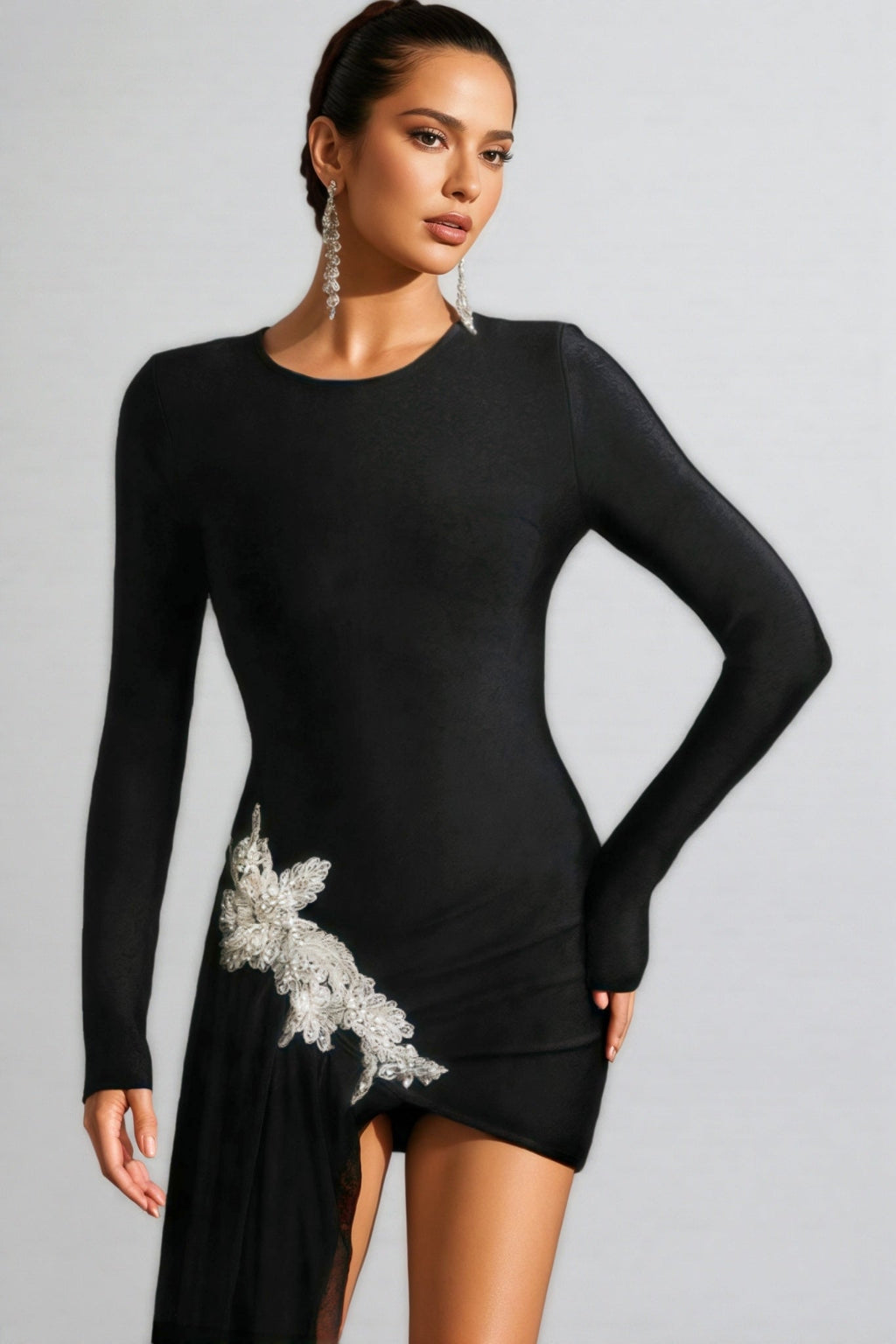 Kawayi Drill Flower Long Sleeve Mini Dress