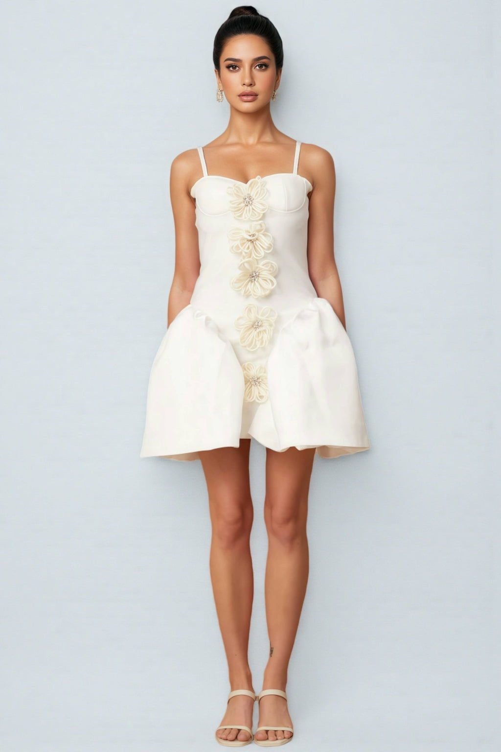 Juyce White 3D Floral Mini Dress