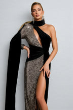 Leo Sequin Splicing Cut Out Maxi Dress