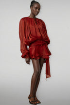 Theodosia Red Pleated Ruffle Mini Dress