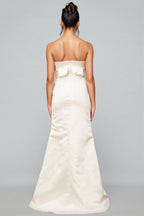 Jiusi White Floral Appliqued Satin Maxi Dress
