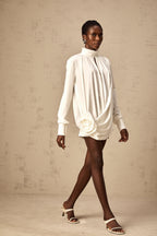 Maeva faux-flower ruched mini dress in White