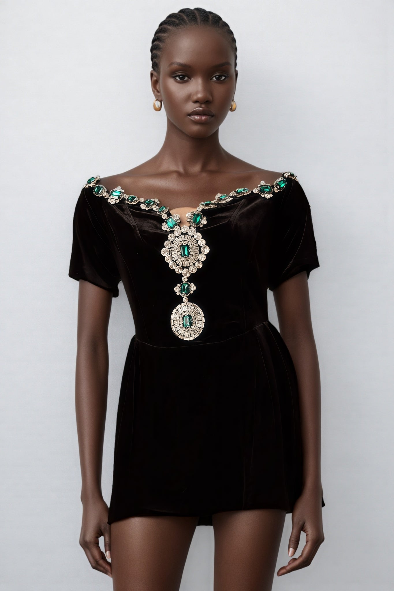 Ivy Black Velvet Embellished Mini Dress