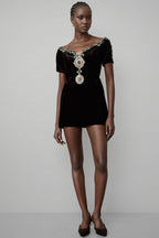 Ivy Black Velvet Embellished Mini Dress