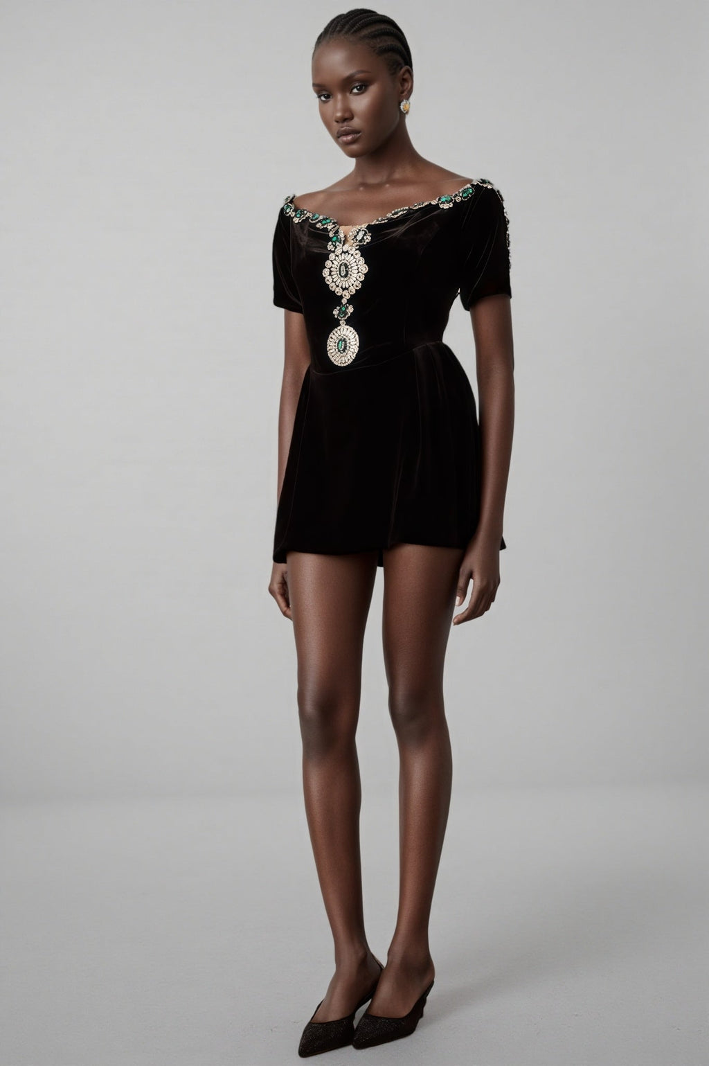 Ivy Black Velvet Embellished Mini Dress