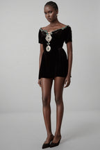 Ivy Black Velvet Embellished Mini Dress
