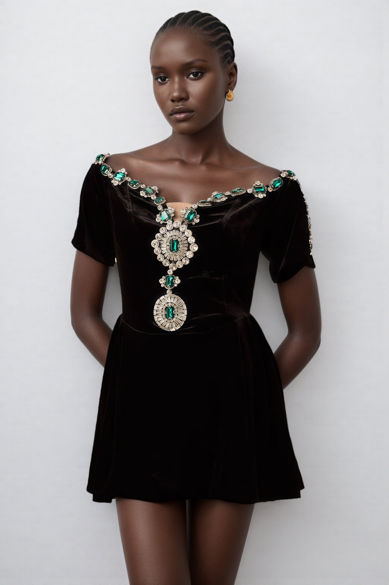 Ivy Black Velvet Embellished Mini Dress