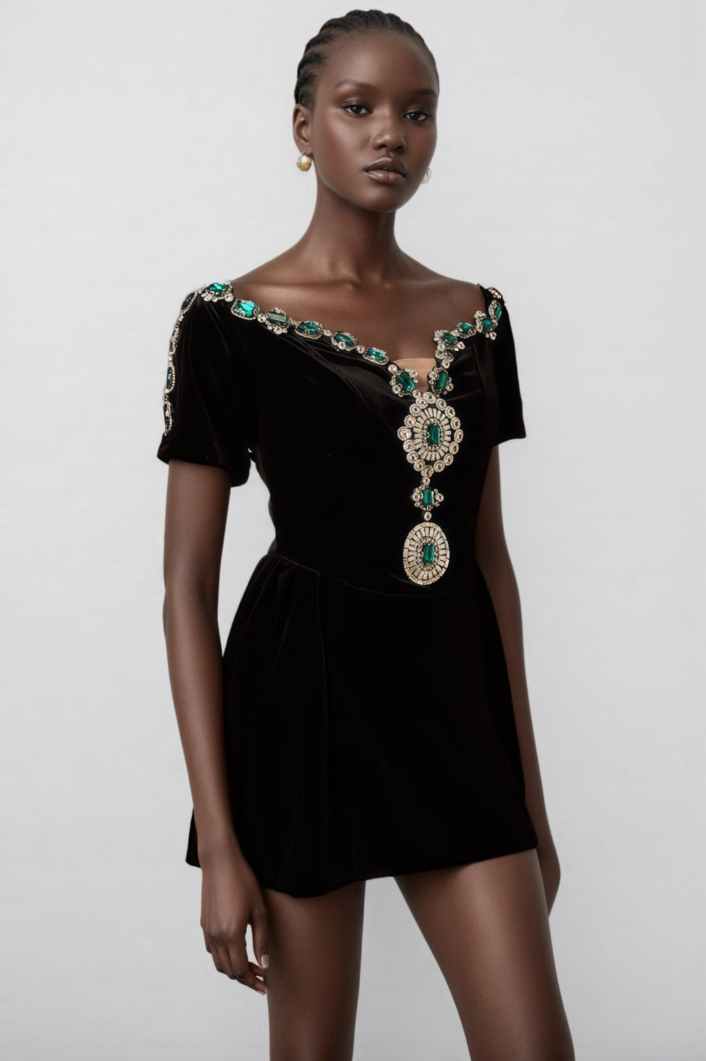 Ivy Black Velvet Embellished Mini Dress
