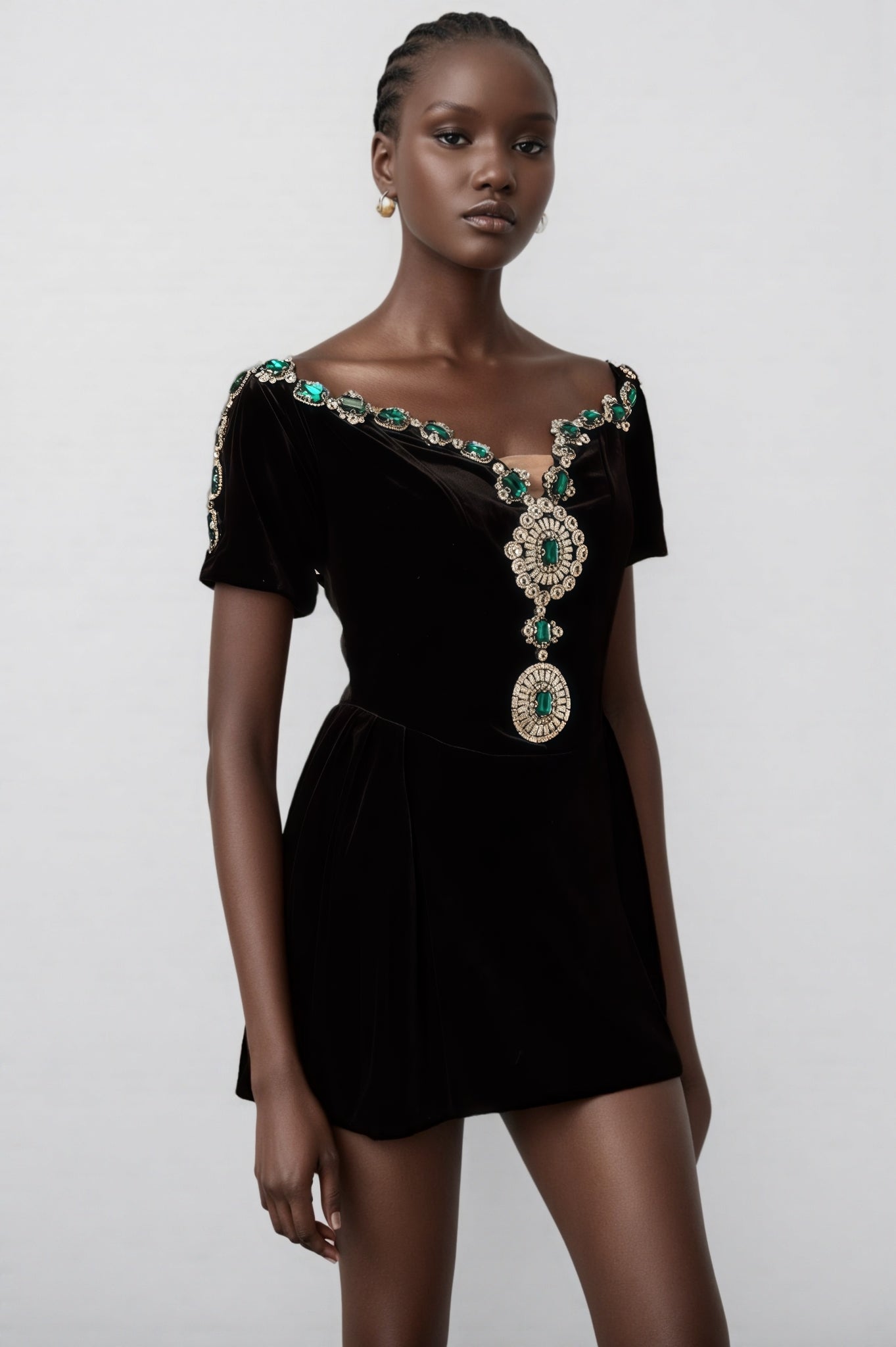 Ivy Black Velvet Embellished Mini Dress