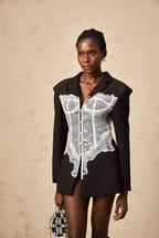 Alexia color-blocked lace panelled blazer