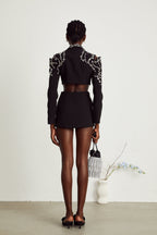 Audrey black crystal-embellished cut-out jacket
