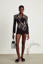 Audrey black crystal-embellished cut-out jacket