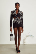 Audrey black crystal-embellished cut-out jacket