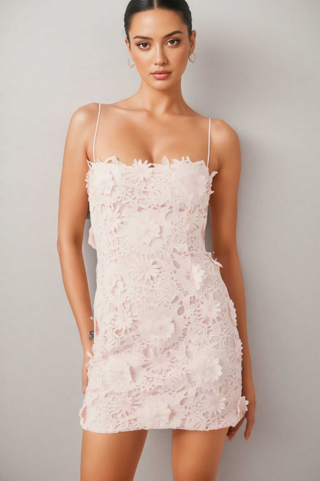 Oswia Pink Floral Lace Mini Dress