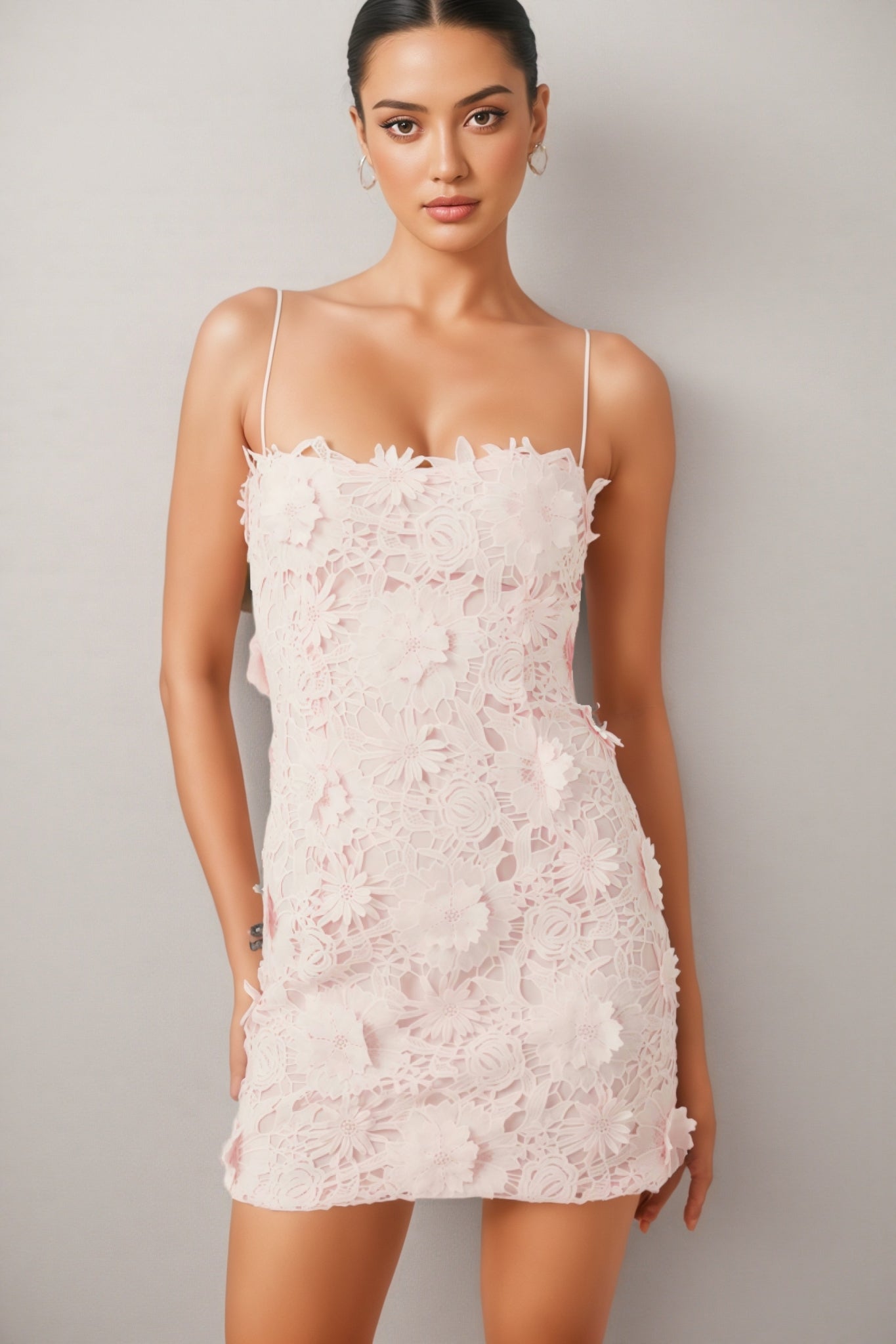 Oswia Pink Floral Lace Mini Dress