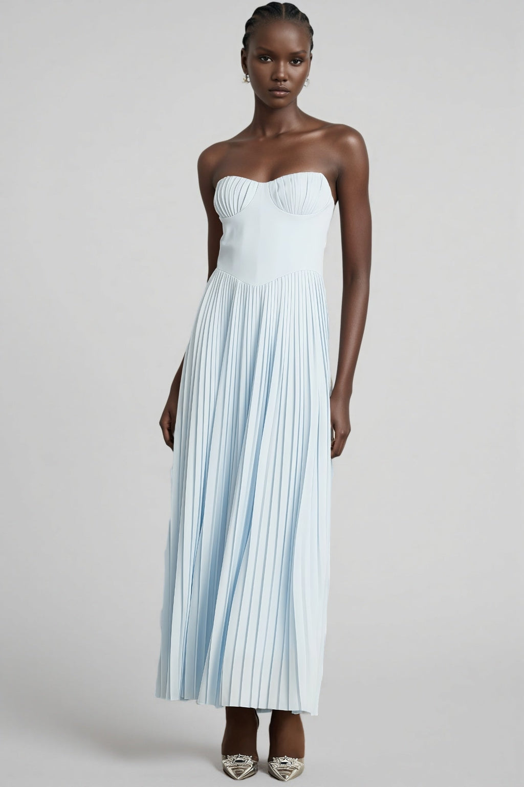 Dalia Blue Pleated Corset Maxi Dress